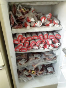The beef in the freezer in our sales room on our farm